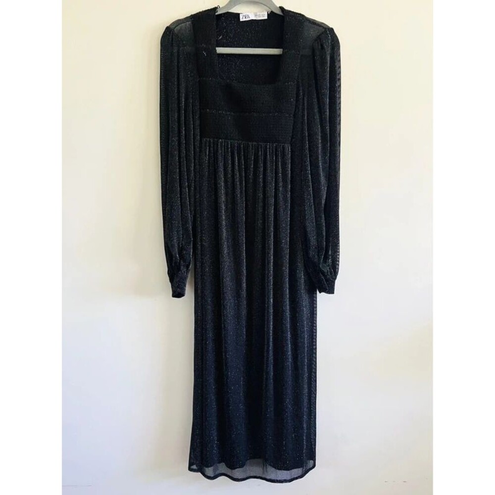 ZARA Black Dress With Metallic Thread - S